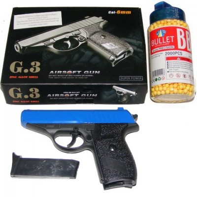 Galaxy G3 Blue Spring Powered PPK Metal BB Gun Pistol 250 FPS & 2000 Pellets Galaxy G3 Blue Spring Powered PPK Metal BB Gun Pistol 250 FPS & 2000 Pellets