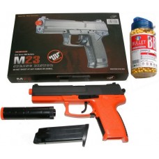 Double Eagle M23 Spring Powered Orange Plastic BB Gun + Silencer & 2000 Pellets