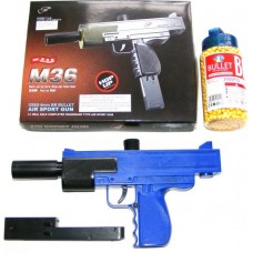 Double Eagle M36 Spring Powered Plastic BB Gun Pistol + 2000 Pellets