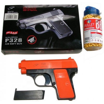 Double Eagle P328 Spring Powered Orange Plastic BB Gun Pistol & 2000 BB Pellets